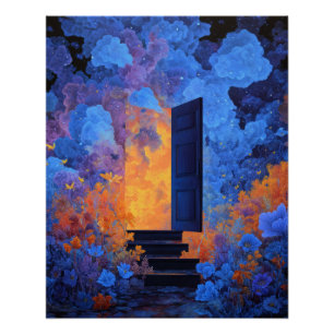 Poster Portail de rêve surréaliste d'art fantastique bleu