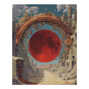 Poster Portail Fantastique de la Lune Rouge Surréaliste