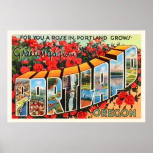 Poster Portland Orégon OU vieux souvenir de Vintage