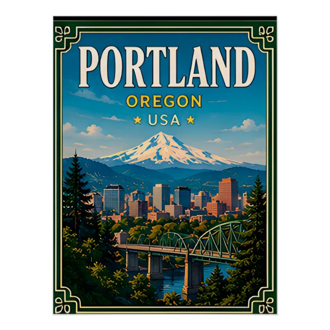 Poster 🌲 Portland Oregon Souvenir de Mountain View 🌲 (Devant)
