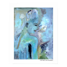 Portrait Abstraite femme bleu gris vert peintures