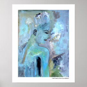 Poster Portrait Abstraite femme bleu gris vert peintures