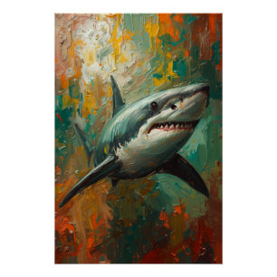 Poster Portrait artistique de requin Vibrant peinture à l