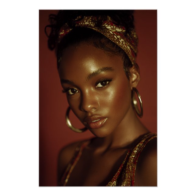 Poster Portrait au headwrap de beauté à la mélanine de l' (Devant)