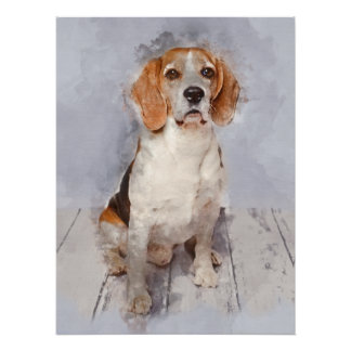 Poster Portrait d'aquarelle Beagle