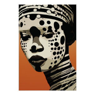 Poster Portrait d'Art Tribal Monochrome de Femme