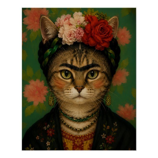 Poster Portrait de chat de Frida Kahlo, impression d'art  (Devant)