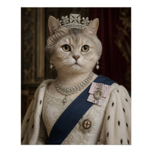 Poster Portrait de chat de la reine Elizabeth II   Art fé