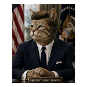 Poster Portrait de chat JFK Art de chat présidentiel dr