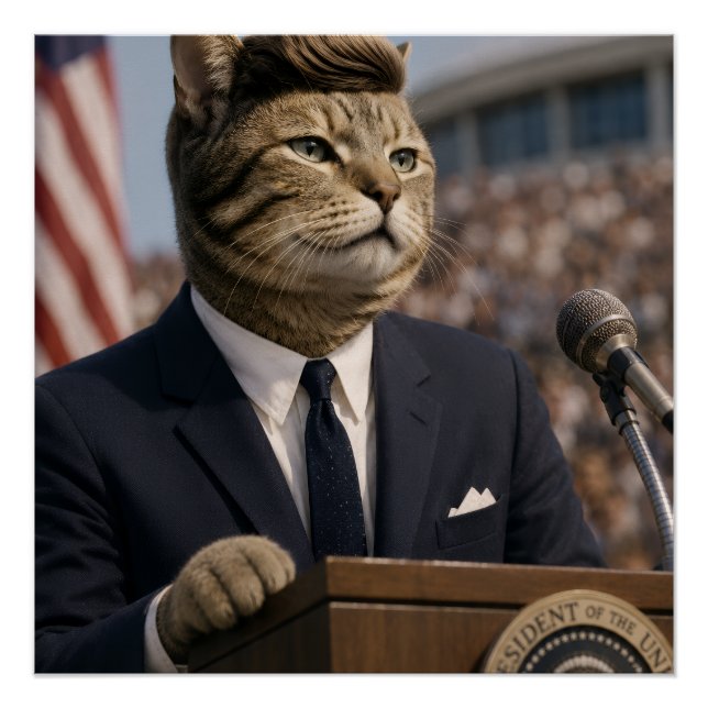 Poster Portrait de chat JFK | Art de chat présidentiel dr (Devant)
