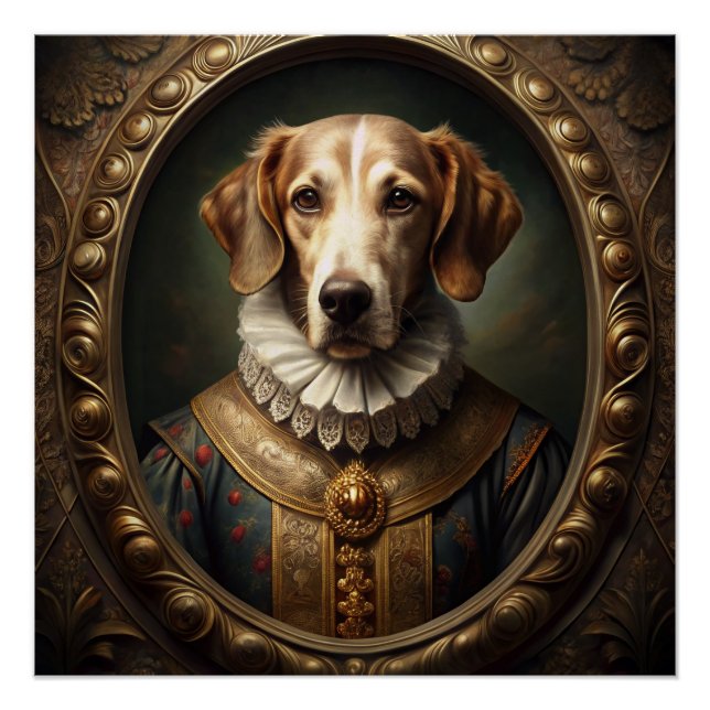 Poster Portrait de chien Noble Renaissance dans cadre Vin (Devant)