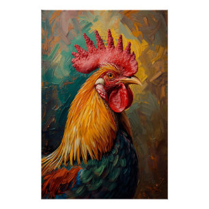 Poster Portrait de coq artistique Peinture à l'huile vibr