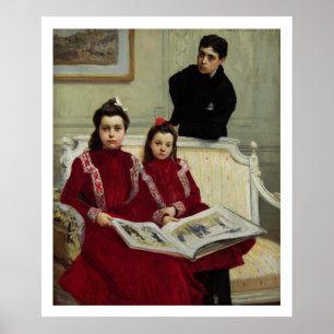 Poster Portrait de famille d'un garçon et de ses deux