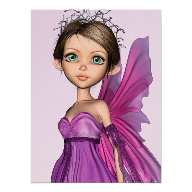 Poster Portrait de fantaisie aux grands yeux de fée rose (Devant)