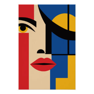 Poster Portrait de femme abstrait géométrique Bauhaus