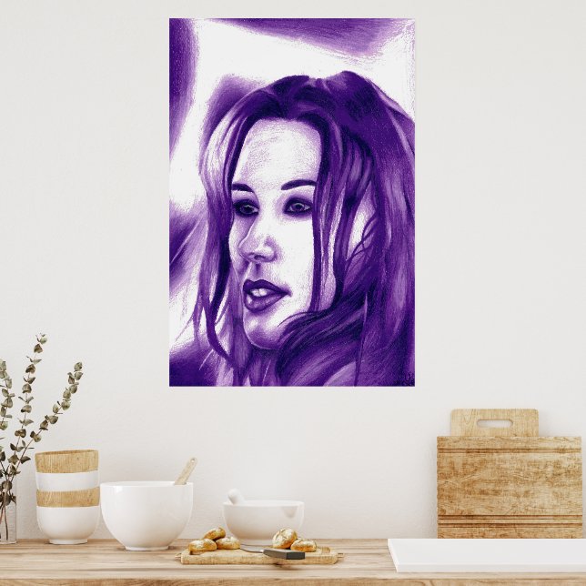 Poster Portrait de femme violette, œuvre d'art originale (Cuisine)