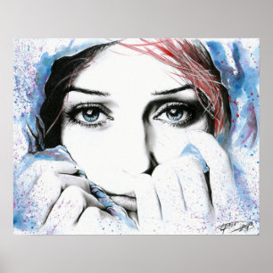Poster Portrait de fille Beaux yeux Peinture à l'aquarell