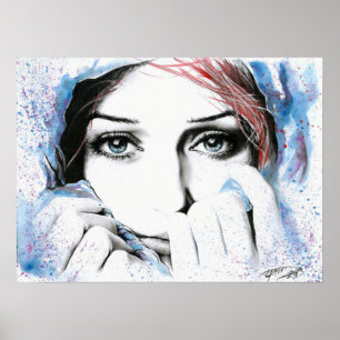 Poster Portrait de fille Joli yeux aquarelle peinture art