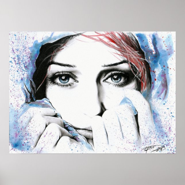 Poster Portrait de fille Joli yeux aquarelle peinture art (Devant)