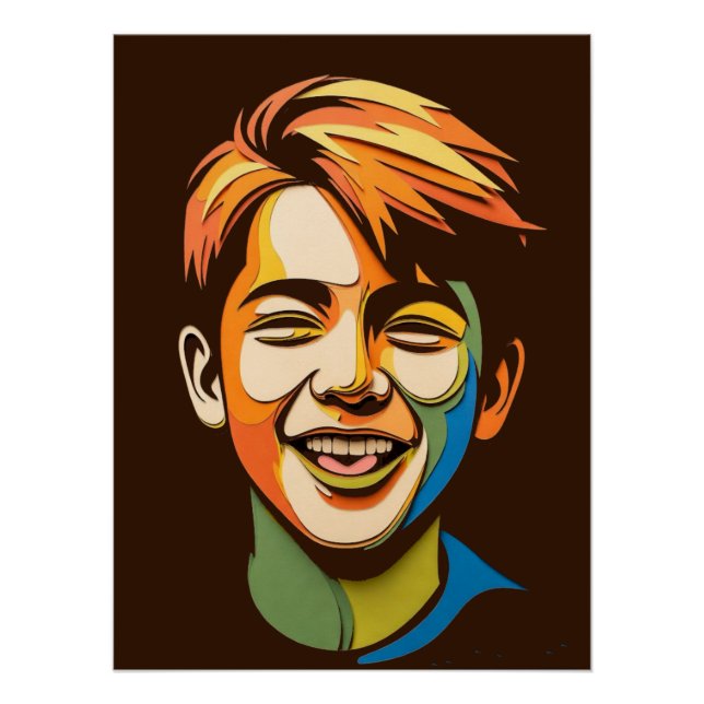 Poster Portrait de garçon souriant abstrait vibrant (Devant)