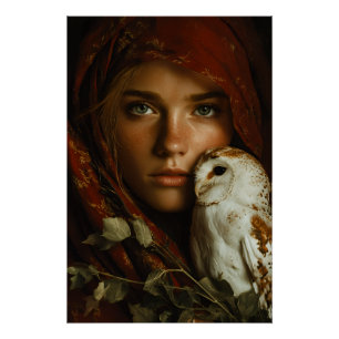 Poster Portrait de harfang des neiges à l'écharpe cramois