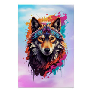 Poster Portrait de loup coloré Art animalier abstrait-876