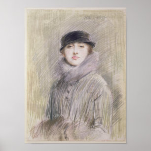 Poster Portrait de Madame avec un collier et un manchon