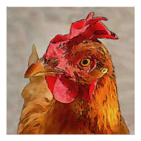 Portrait de poulet agricole Noir Outline Art