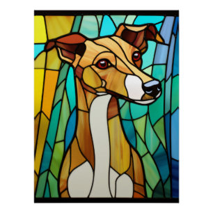 Poster Portrait de Whippet en verre coloré