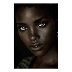 Poster Portrait d'Ébène Royale Regard Intense Créoles Dor