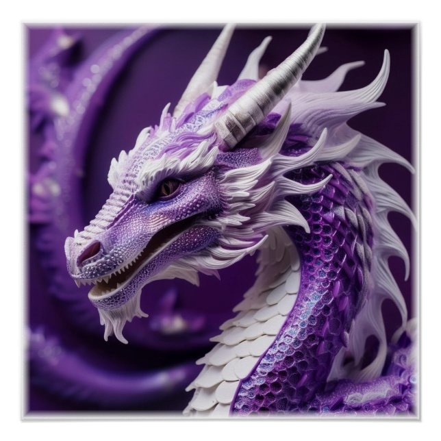 Poster Portrait D'Imaginaire D'Un Dragon Violet Et Blanc (Devant)