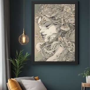 Poster Portrait d'inspiration Vintage de femme Art Nouvea
