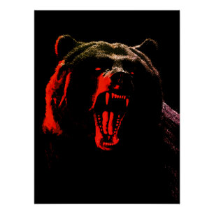 Poster Portrait d'ours sauvage sombre sous un éclairage d