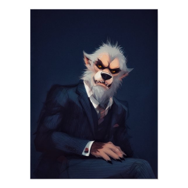 Poster Portrait d'un loup-garou en costume (Devant)
