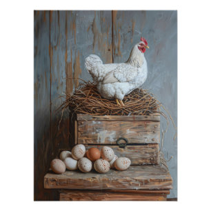 Poster Portrait d'un poulet aux oeufs