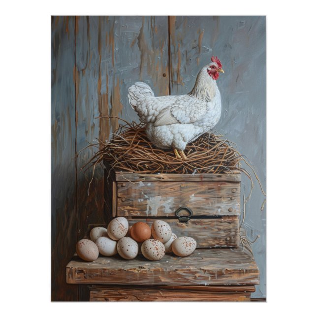 Poster Portrait d'un poulet aux oeufs (Devant)