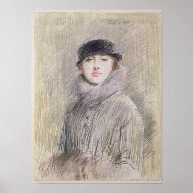 Poster Portrait d'une dame avec un collier de fourrure et (Devant)