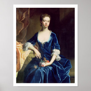 Poster Portrait d'une dame en robe de velours bleu (huile