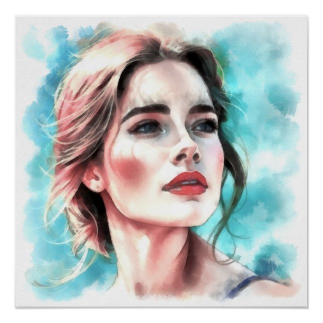 Poster Portrait d'une femme aquarelle (Devant)