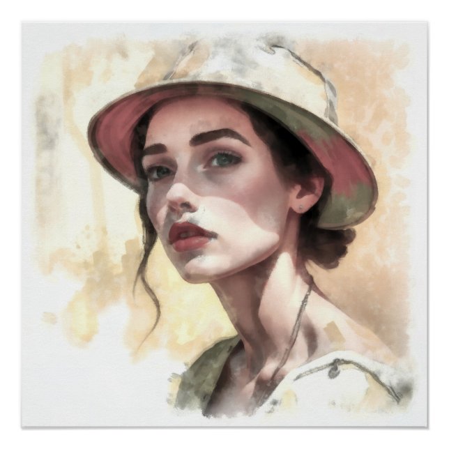 Poster Portrait d'une femme au chapeau.  (Devant)