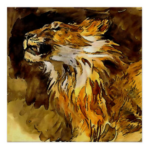 Poster Portrait D'Une Peinture Lion Acrylique