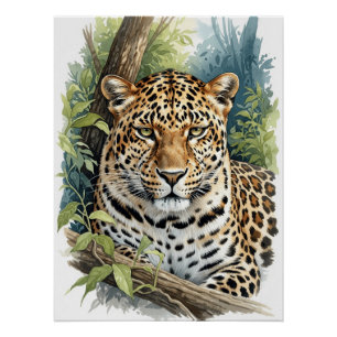 Poster Portrait majestueux de léopard à l'aquarelle