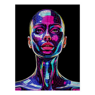Poster Portrait Mosaïque Vibrant d'une Femme Moderne