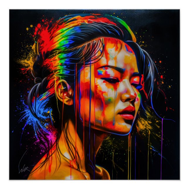 Poster Portrait Neon Vibrant - Art Expressionniste Abstra (Devant)