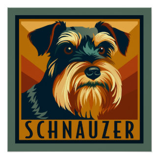 Poster Portrait rétro Schnauzer noir et argent