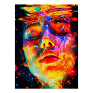 Poster Portrait vibrant d'une femme sous l'eau, peinture