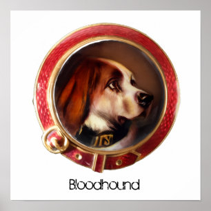 Poster PORTRAITS MINIATURES DE CHIEN VICTORIENS Bloodhoun