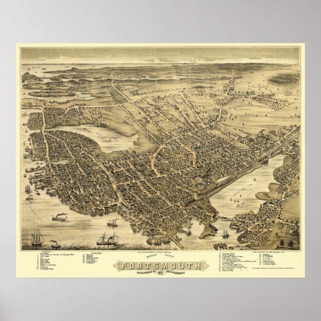 Poster Portsmouth, NH Panoramic Map - 1877 (Devant)