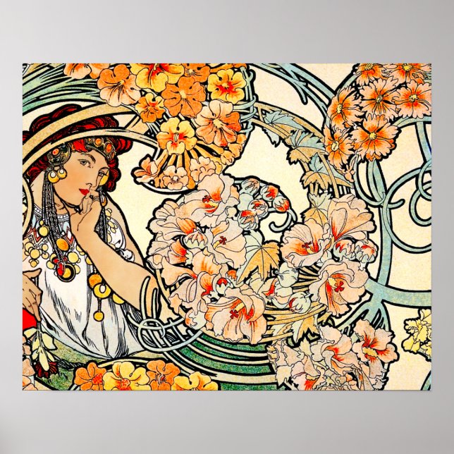Poster Poster/Impression : Mucha - Langue des Fleurs II (Devant)