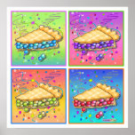 Poster Posters, Imprimés - Pop Art Pièce de tarte<br><div class="desc">Une illustration colorée d'un morceau de tarte dans un groupe de confettis et de serpentins - un peu de la garniture s'est échappée. Entièrement personnalisable et personnalisable !</div>